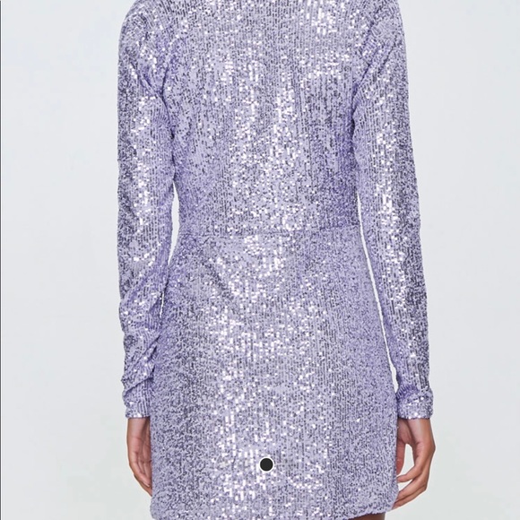 NWOT Metallic Sequin Shoulder Dress in Lavender - Picture 4 of 4